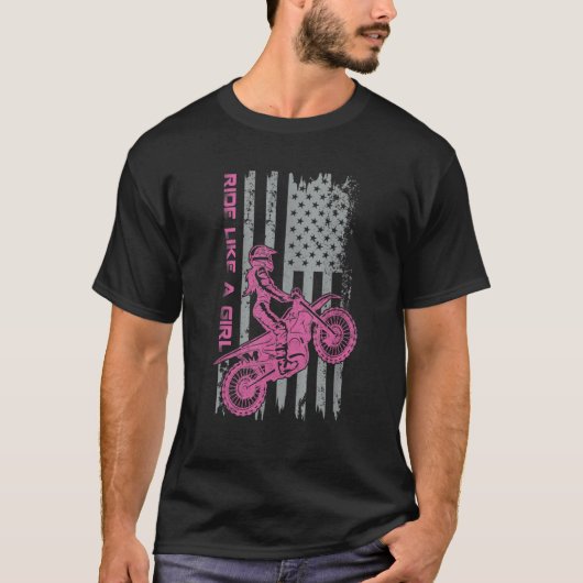Funny Dirt Bike - Motocross US Flag Shirt, Ride Li Tシャツ (正面)