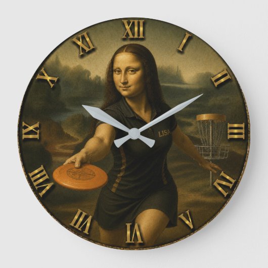Funny Disc Golf Mona Lisa Disc Golfer Gift ラージ壁時計 (正面)