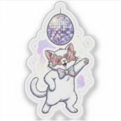 Funny Disco Easter Cat Dancing Under Egg Ball シール (正面)