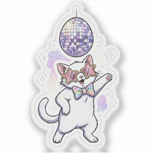 Funny Disco Easter Cat Dancing Under Egg Ball シール (正面)