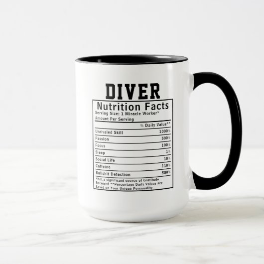 Funny Diver Nutrition Facts Underwater Gift マグカップ (右)