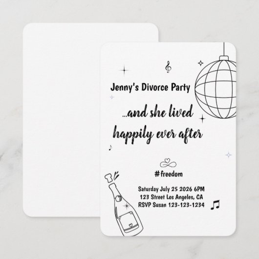 Funny Divorce Party Invitation RSVP Modern Freedom (正面/裏面)
