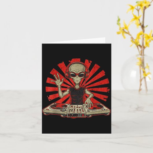 Funny Dj Graphic Tee Music Lover Alien Dj Music Mi カード (黄色い花)