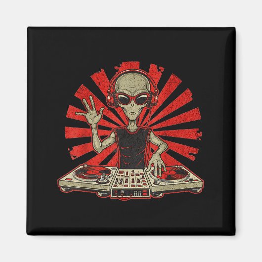 Funny Dj Graphic Tee Music Lover Alien Dj Music Mi マグネット (正面)