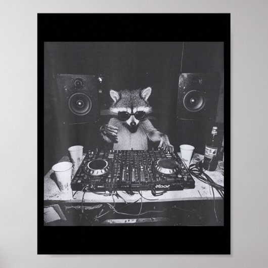Funny Dj Raccoon House Party Sound Tech Music Tras ポスター (正面)