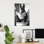 Funny Doberman Bathroom Print, Dog Reading ポスター (ホームオフィス)
