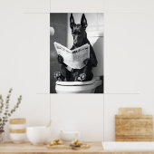 Funny Doberman Bathroom Print, Dog Reading ポスター (キッチン)