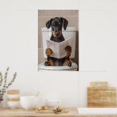 Funny Doberman Bathroom Print, Reading Newspaper ポスター (キッチン)