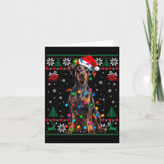 Funny Doberman Christmas Santa Hat Dog Ugly Sweate カード (正面)