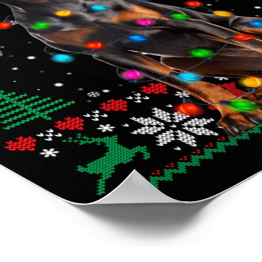 Funny Doberman Christmas Santa Hat Dog Ugly Sweate ポスター (角)