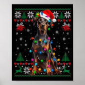 Funny Doberman Christmas Santa Hat Dog Ugly Sweate ポスター (正面)