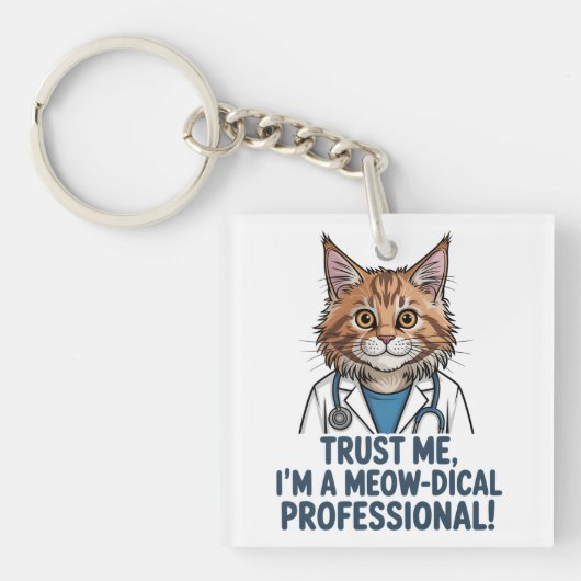 Funny Doctor Cat Medical Humor Illustration キーホルダー (正面)