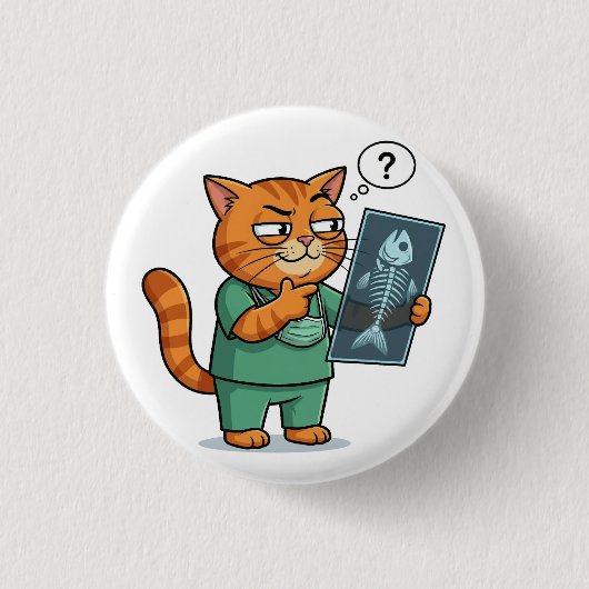 Funny Doctor Cat Reading X-Ray Button 缶バッジ (正面)