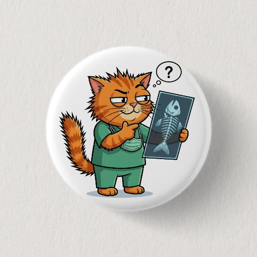 Funny Doctor Cat Reading X-Ray Button 缶バッジ (正面)