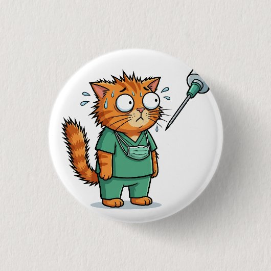 Funny Doctor Cat With Syringe Button 缶バッジ (正面)