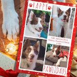 Funny Dog 4 Photo Collage YAPPY PAWLIDAYS Red シーズンカード<br><div class="desc">Funny dog photo holiday greeting card featuring 4 pictures with the greeting YAPPY PAWLIDAYS (or your custom greeting) in modern hand-lettered typography accented with dog paw prints against a white and red background with lights and stars. ASSISTANCE: For help with design modification or personalization, color change, resizing, transferring the design...</div>