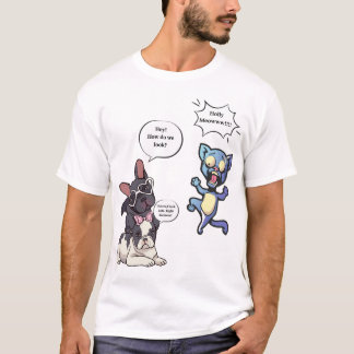 Funny Dog and Cat Cartoon – Cute French Bulldogs Tシャツ