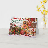 Funny Dog and Cat Christmas Card カード (黄色い花)