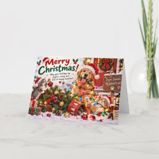 Funny Dog and Cat Christmas Card カード