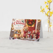 Funny Dog and Cat Christmas Card カード (黄色い花)