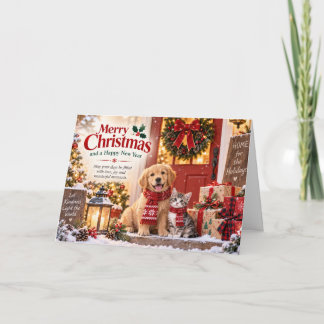 Funny Dog and Cat Christmas Card カード