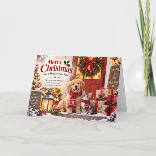 Funny Dog and Cat Christmas Card カード (正面)