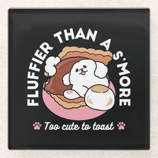 Funny Dog and S’more Design – Kawaii Pet Lover Pun ガラスコースター (正面)