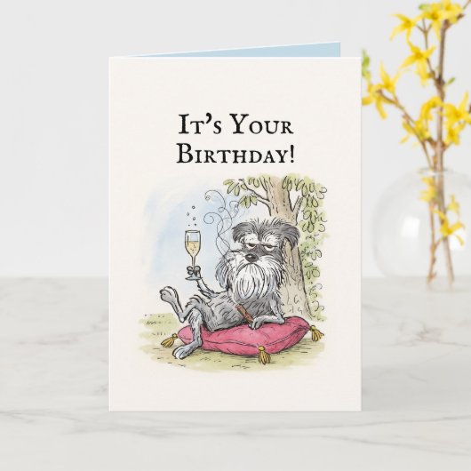 Funny Dog Birthday Card カード (黄色い花)