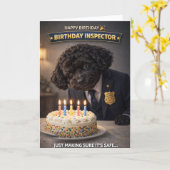 Funny Dog Birthday Card Cake Inspector Cockapoo カード (黄色い花)