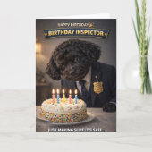 Funny Dog Birthday Card Cake Inspector Cockapoo カード (正面)