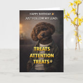 Funny Dog Birthday Card Treats Attention Cockapoo カード (黄色い花)