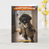 Funny Dog Birthday Card Well Walked Cockapoo カード (黄色い花)