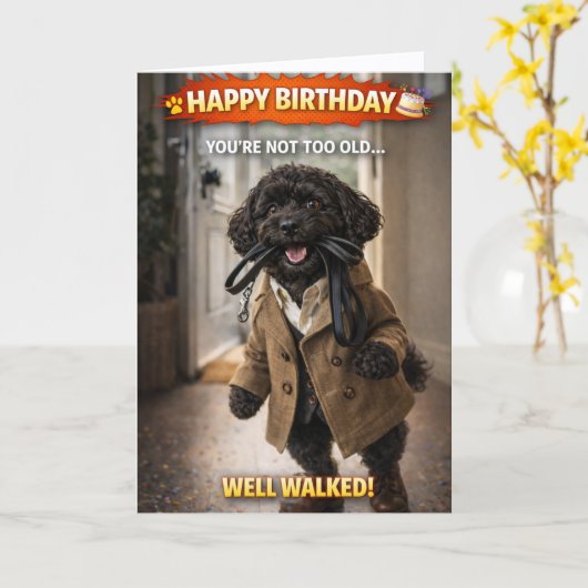Funny Dog Birthday Card Well Walked Cockapoo カード (黄色い花)