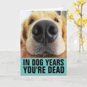 FUNNY DOG BIRTHDAY, DOG YEARS YOU'RE DEAD 挨拶 カード (黄色い花)