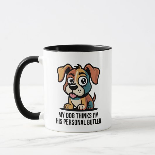 Funny Dog Butler Cartoon Quote マグカップ (左)