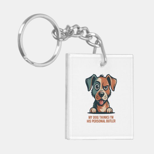 Funny Dog Butler Quote Illustration キーホルダー (正面左)