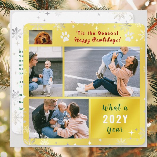 Funny Dog Cat 4 Photos Collage Cute Elegant Golden シーズンカード