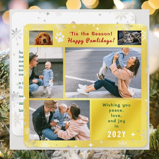 Funny Dog Cat 4 Photos Collage Peace Love Golden シーズンカード