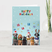Funny Dog Cat Choir Happy Holidays Card カード (正面)