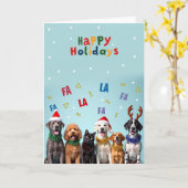 Funny Dog Cat Choir Happy Holidays Card カード (黄色い花)