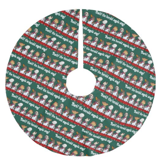 Funny Dog Choir Bark! Xmas Carol Pun Cartoon ブラッシュドポリエステルツリースカート (正面)