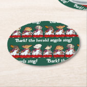 Funny Dog Choir Bark! Xmas Carol Pun Cartoon ラウンドペーパーコースター (アングル)