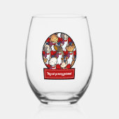 Funny Dog Choir Christmas Carol Pug Pun Cartoon ステムなしワイングラス (正面)