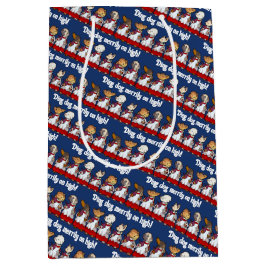 Funny Dog Choir Ding Dog Xmas Carol Pun Cartoon ミディアムペーパーバッグ