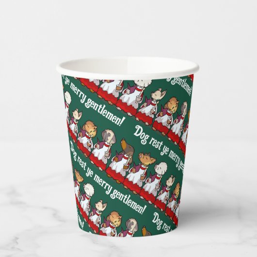 Funny Dog Choir Singing Xmas Carol Pug Pun Cartoon 紙コップ (左)