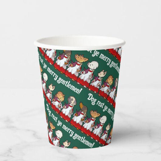 Funny Dog Choir Singing Xmas Carol Pug Pun Cartoon 紙コップ (正面)