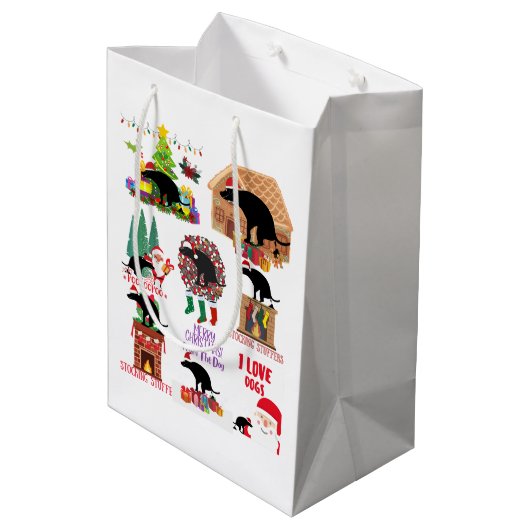 Funny Dog Christmas Holiday Humor from  ミディアムペーパーバッグ (裏面アングル)