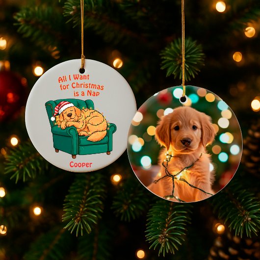 Funny Dog Christmas Ornament – Custom Pet Photo セラミックオーナメント
