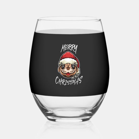 Funny Dog Christmas Pajamas Gift for Dog Lovers Wo ステムなしワイングラス (正面)