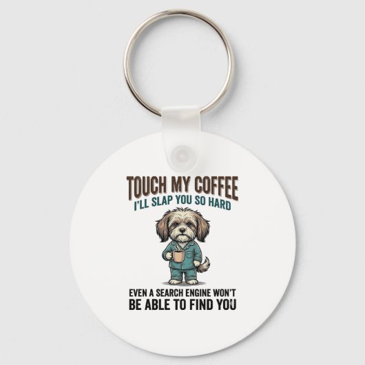 Funny Dog Coffee Warning Vintage Engraving Design_ キーホルダー (正面)